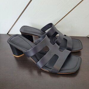 Sarto Straps A-Flexa Carly Slide Leather Block Heels 3" Womens 9.5M  JPT